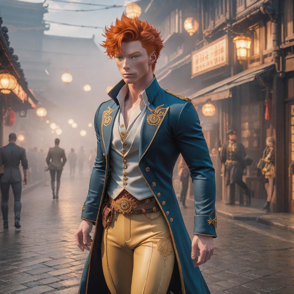  young ginger , ((anime)) hyperrealistic, full body, detailed clothing, highly detailed, cinematic lighting, stunningly beautiful, intricate, sharp focus, f/1. 8, 85mm, (centered image composition), (professionally color graded), ((bright soft diffused light)), volumetric fog, trending on instagram, trending on tumblr, HDR 4K, 8K