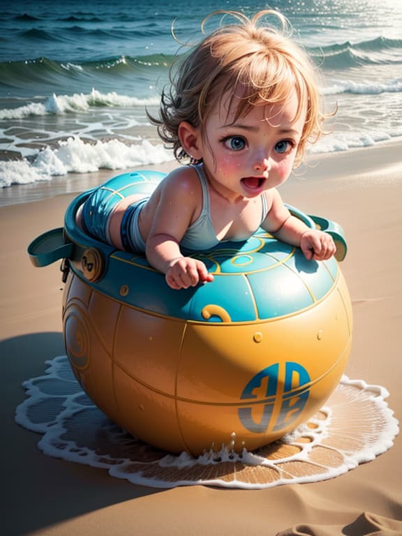  master piece, best quality, ultra detailed, highres, 4k.8k, A young , Playing in the sand, splashing water, Joyful, BREAK A day at the beach, ist beach, Beach ball, sandcastle bucket, sunscreen, BREAK Sunny, relaxed, look, glistening skin,