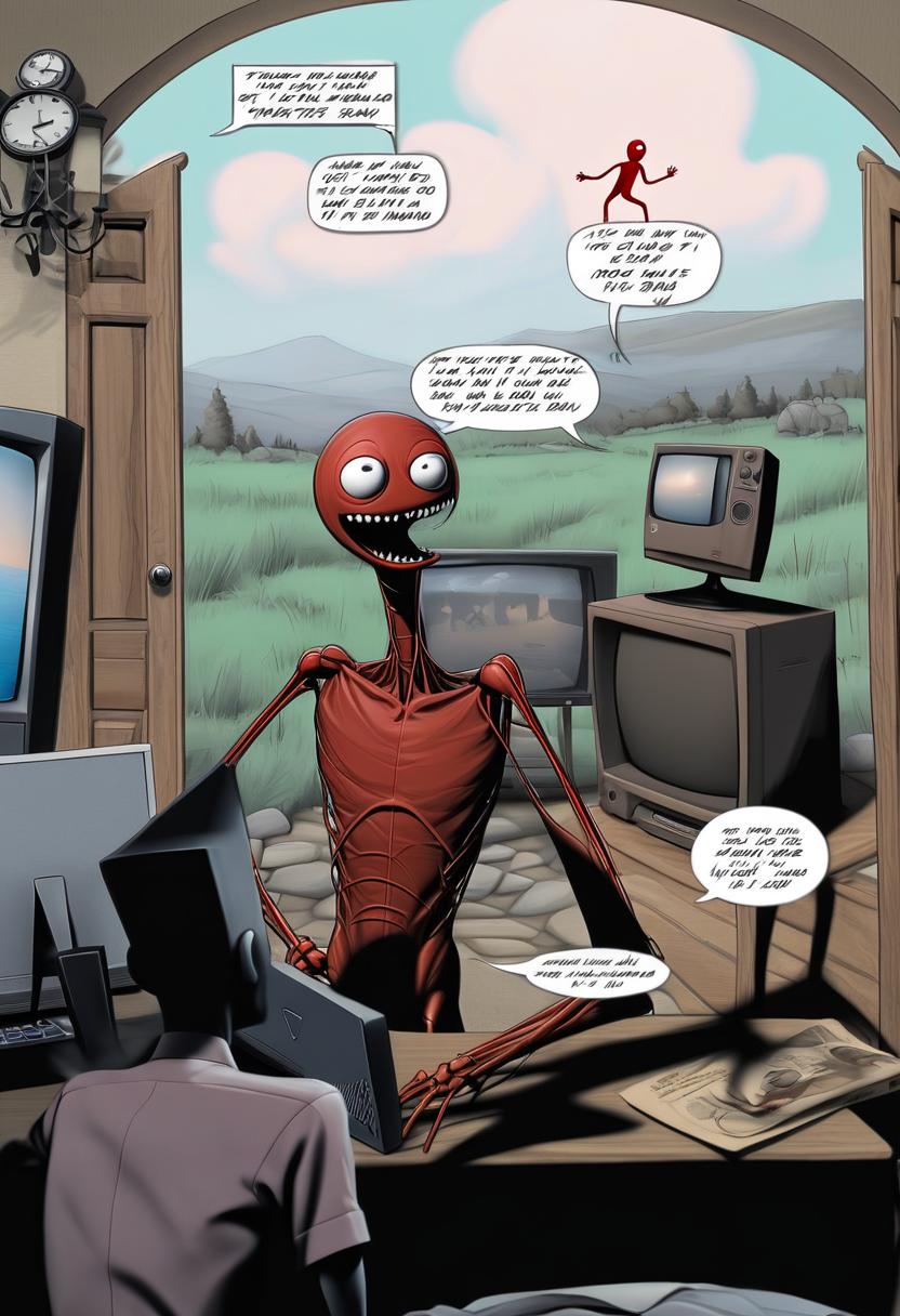  the red stickman runs at us with the tv in his hand