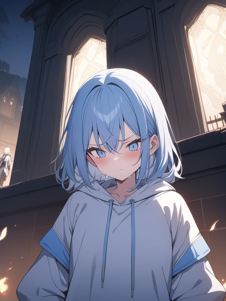  light blue hair, light blue eye, bob hair, darkness, hatred, angry crying, night, world end, masterpiece, best quality,8k,ultra detailed,high resolution,an extremely delicate and beautiful,hyper detail