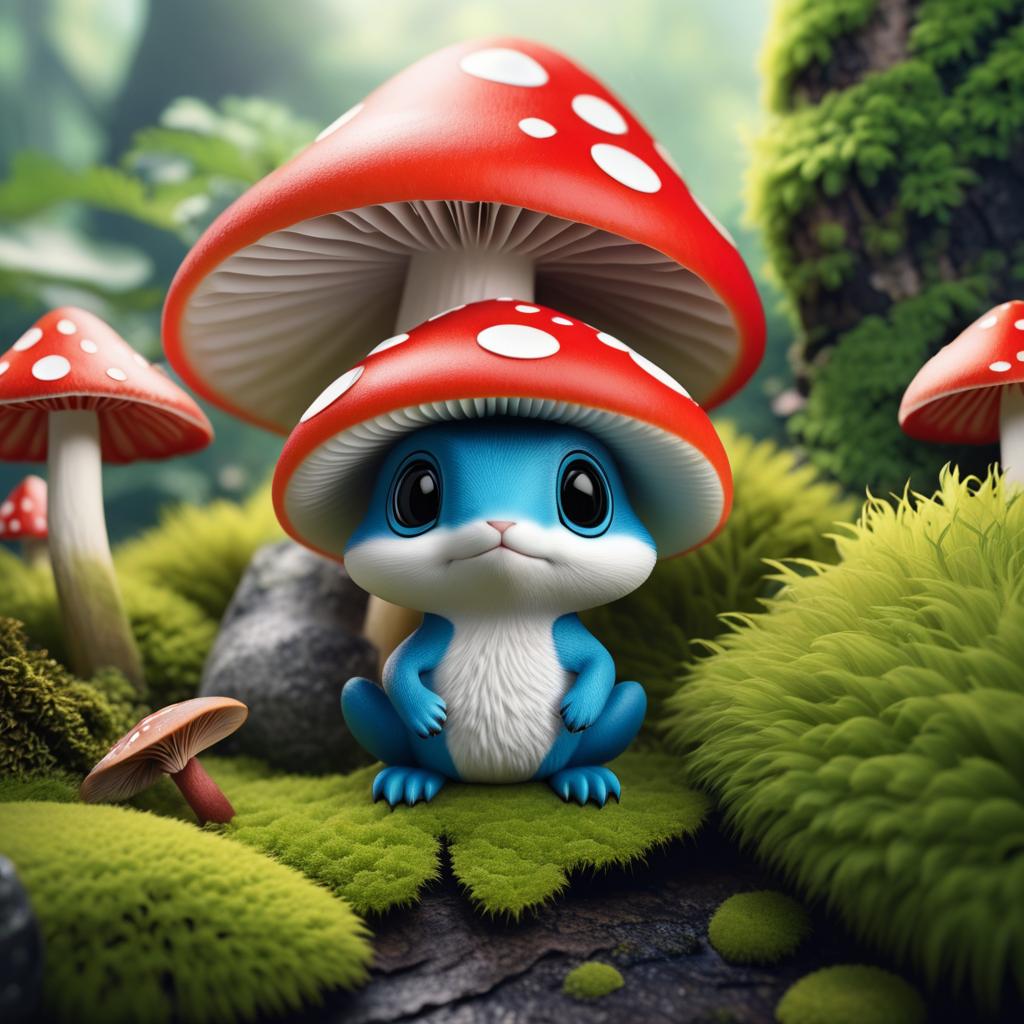  cute little fantasy creature hiding among mushrooms and moss photo realistic, highly intricate and detailed, masterpiece, ultra high res,photography,8k resolution