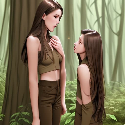  Two , one tall and skinny with brown hair, and one tall and built with brown hair, a log in the forest