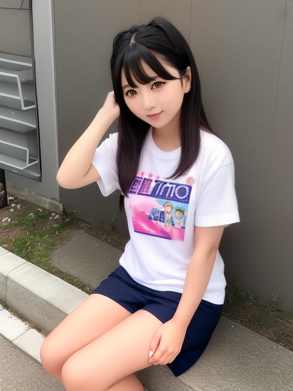  日本人 女の子 Tシャツ ホットパンツ かわいい