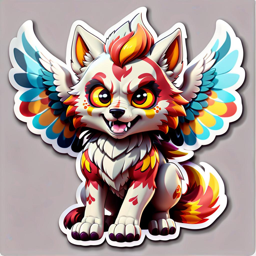  kawaii style firewolf with wings. no background. . cute, adorable, brightly colored, cheerful, anime influence, highly detailed, sticker