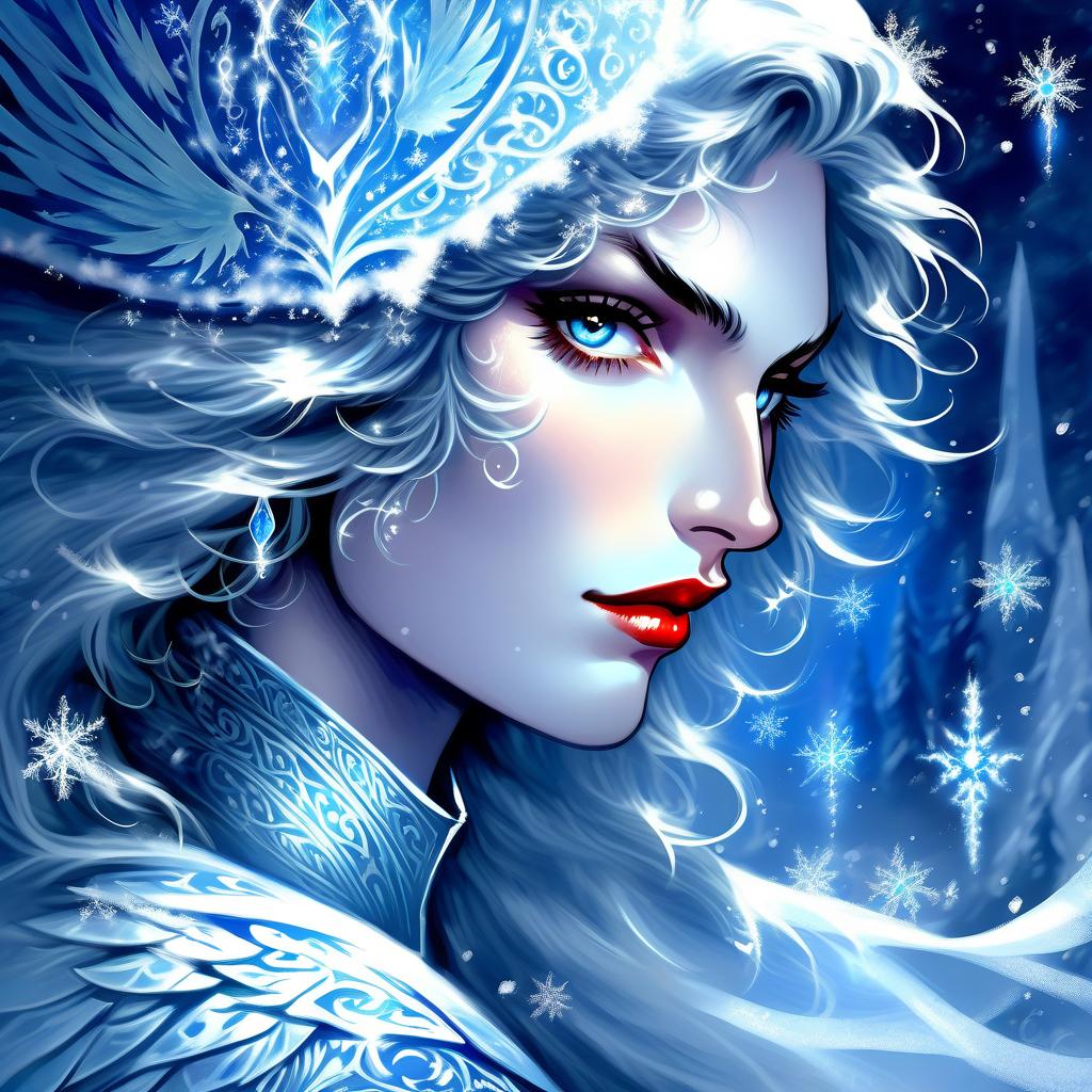  ethereal fantasy concept art of ((i am the sword's dream, farewell flame)), the raven's food. ((and you will dance with me from now on, youngest son of the king)) .((winter sun)). incredibly beautiful, ((blue white, as if moulded from snow)) . ((her scarlet lips trembled, her coal lashes fluttered)) , her fingers reached for (a string of pearl beads)). (style):fantasy, fairy tale, scottish legends, high quality, close up, ice, wind, blizzard.fine, fine fractal glitter bright ice line ink sketch on black background, (ice pixie silhouette:1.3), ice outline outline, snowflake outline, ice pixie with snow wings. (ice colour):pearl grey,grey white,pearl blue,snow white. . magnificent, celestial, ethereal, painterly, epic, majestic, magical, fan