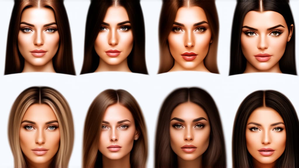  different beauty. set of different female heads on a light background. different ages and nationalities. ar 16:9, (natural skin texture), highly detailed face, depth of field, hyperrealism, soft light, muted colors