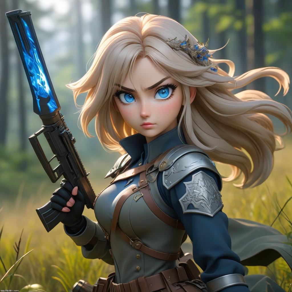  anime artwork a girl on a battlefield with a weapon with blue eyes, russian hair . anime style, key visual, vibrant, studio anime, highly detailed hyperrealistic, full body, detailed clothing, highly detailed, cinematic lighting, stunningly beautiful, intricate, sharp focus, f/1. 8, 85mm, (centered image composition), (professionally color graded), ((bright soft diffused light)), volumetric fog, trending on instagram, trending on tumblr, HDR 4K, 8K