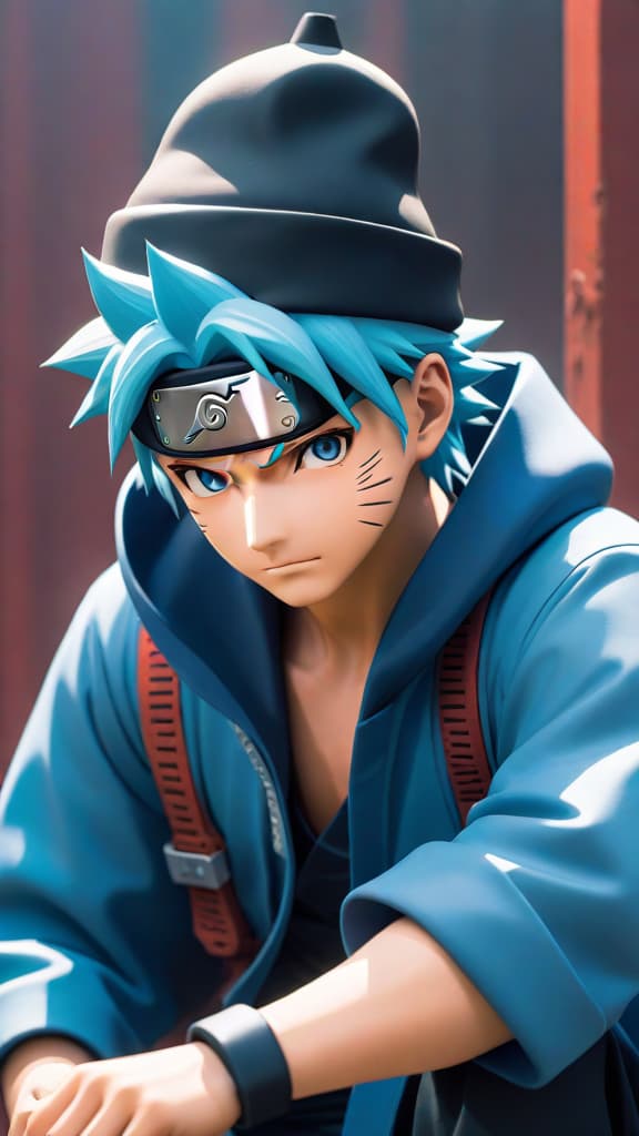  naruto in a blue box hyperrealistic, full body, detailed clothing, highly detailed, cinematic lighting, stunningly beautiful, intricate, sharp focus, f/1. 8, 85mm, (centered image composition), (professionally color graded), ((bright soft diffused light)), volumetric fog, trending on instagram, trending on tumblr, HDR 4K, 8K