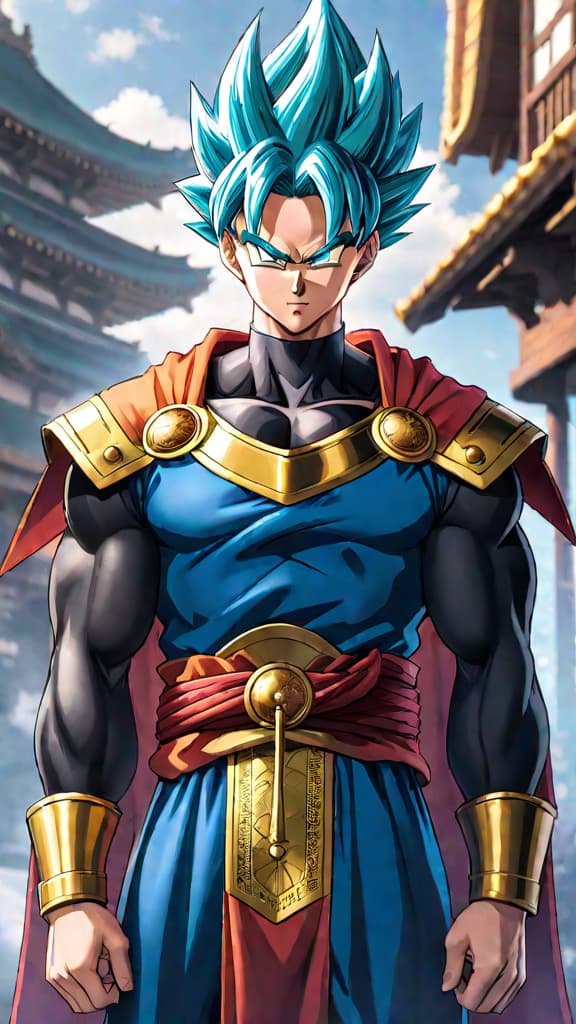  anime art: zeno, the omni king from dragon ball super, erasing three universes with a single thought. hyperrealistic, full body, detailed clothing, highly detailed, cinematic lighting, stunningly beautiful, intricate, sharp focus, f/1. 8, 85mm, (centered image composition), (professionally color graded), ((bright soft diffused light)), volumetric fog, trending on instagram, trending on tumblr, HDR 4K, 8K