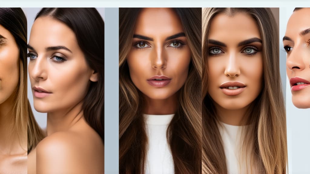  different beauty. set of different female heads on light background. different races and nationalities. ar 16:9, (natural skin texture), highly detailed face, depth of field, hyperrealism, soft light, muted colors