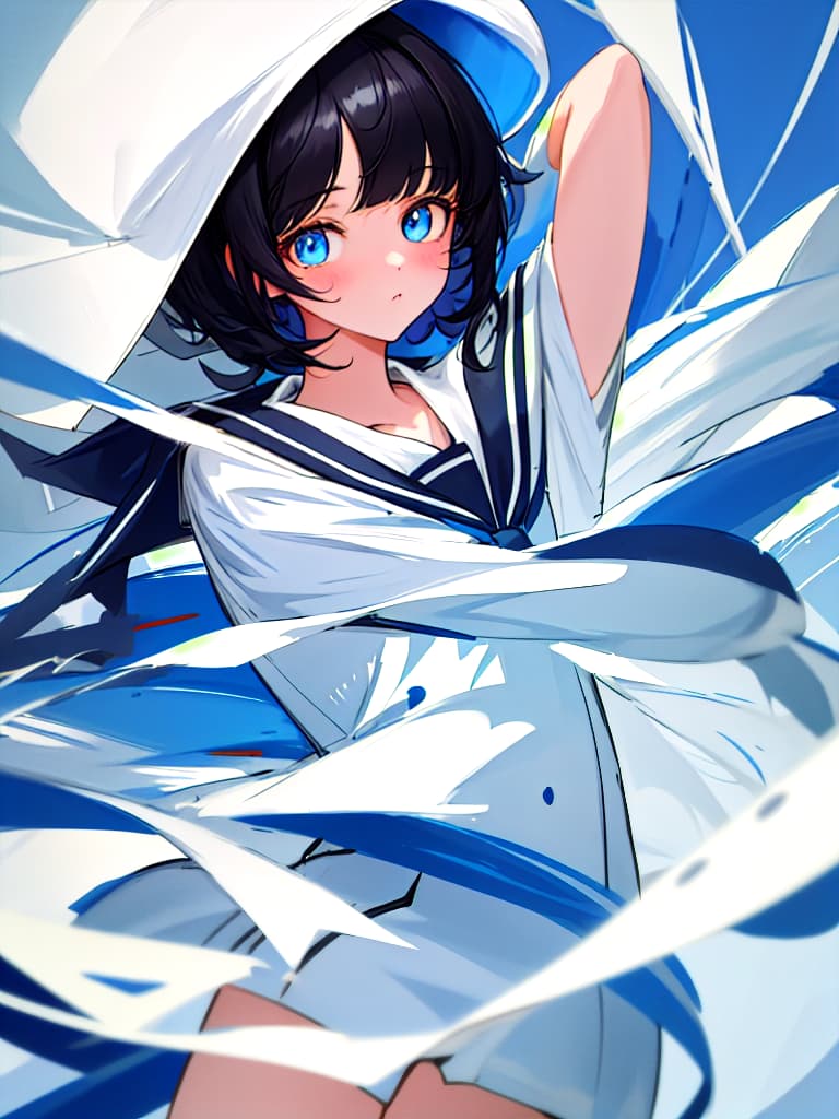  sailor suit, girl, cute, black hair long, blue eye, masterpiece, best quality,8k,ultra detailed,high resolution,an extremely delicate and beautiful,hyper detail