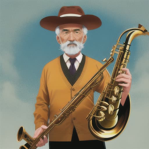  old man holding saxophone 🎷 ⛈️
