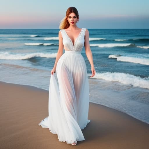  Beautiful white wearing standing on the beach hyperrealistic, full body, detailed clothing, highly detailed, cinematic lighting, stunningly beautiful, intricate, sharp focus, f/1. 8, 85mm, (centered image composition), (professionally color graded), ((bright soft diffused light)), volumetric fog, trending on instagram, trending on tumblr, HDR 4K, 8K