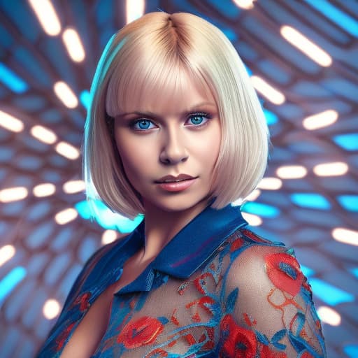 portrait+ style Russian queer TV actress blonde female face