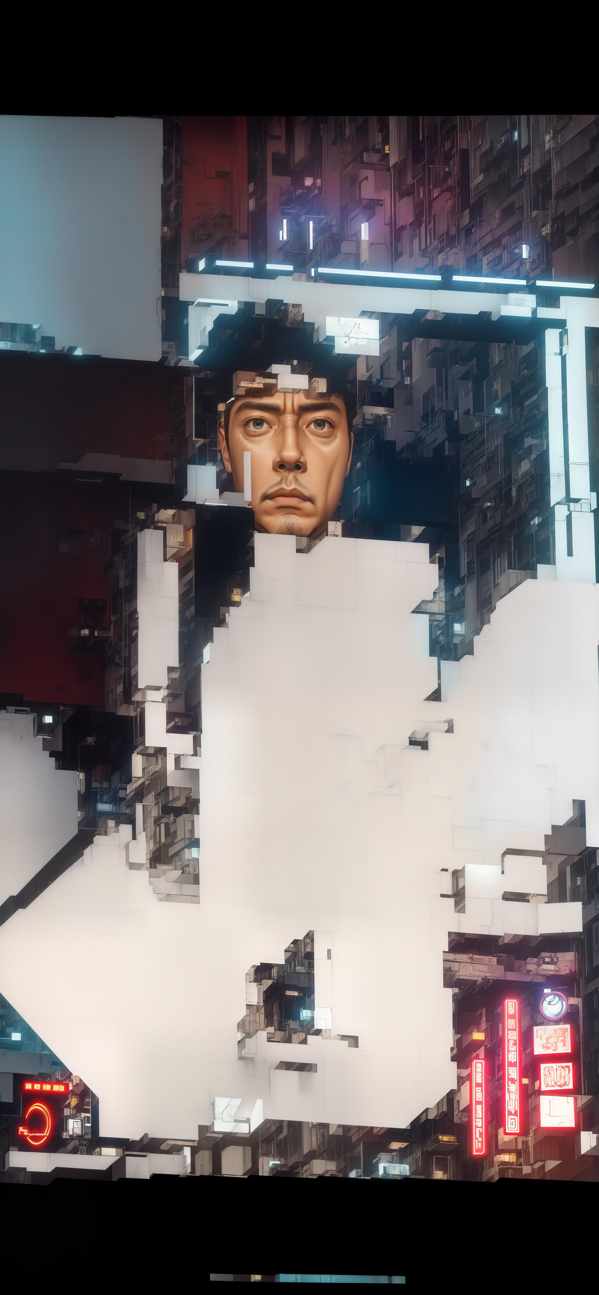  masterpiece, best quality, masterpiece, 8k resolution, realistic, highly detailed, iron man close up. he stands on a street lined with tall buildings in a cyberpunk style city at night. the city's night lights are bright, and the surrounding buildings and streets are full of cyberpunk elements such as neon lights, high tech equipment and futuristic architectural design.