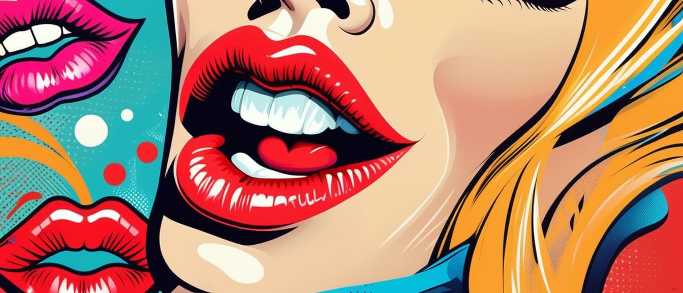  Background with sexy female lips in the style of pop art pin up. Illustration