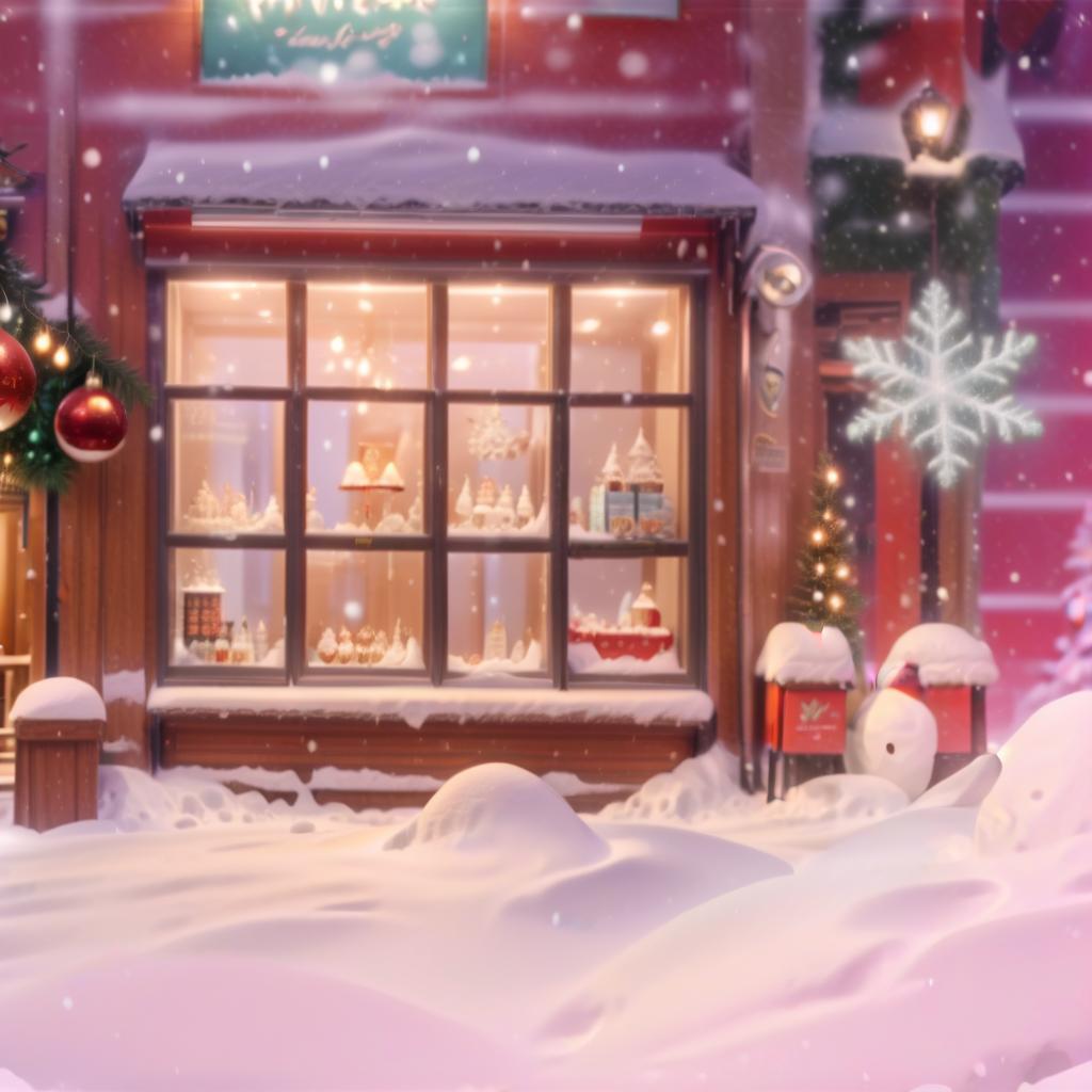  breathtaking christmas shop with decoration and snow on it, christmas night, christmas winter . award winning, professional, highly detailed, civitai