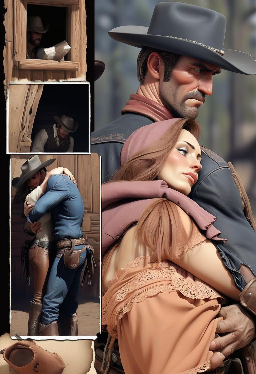  wild west. cowboy man hugs woman