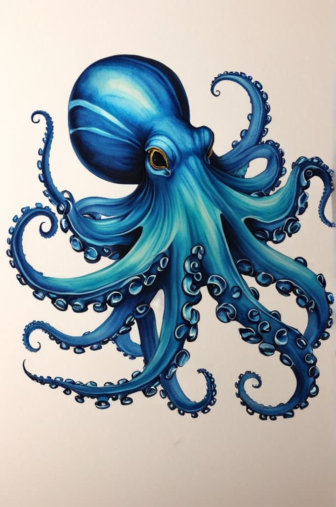  blue ring octopus , (tattoo sketch:1.25), drawing