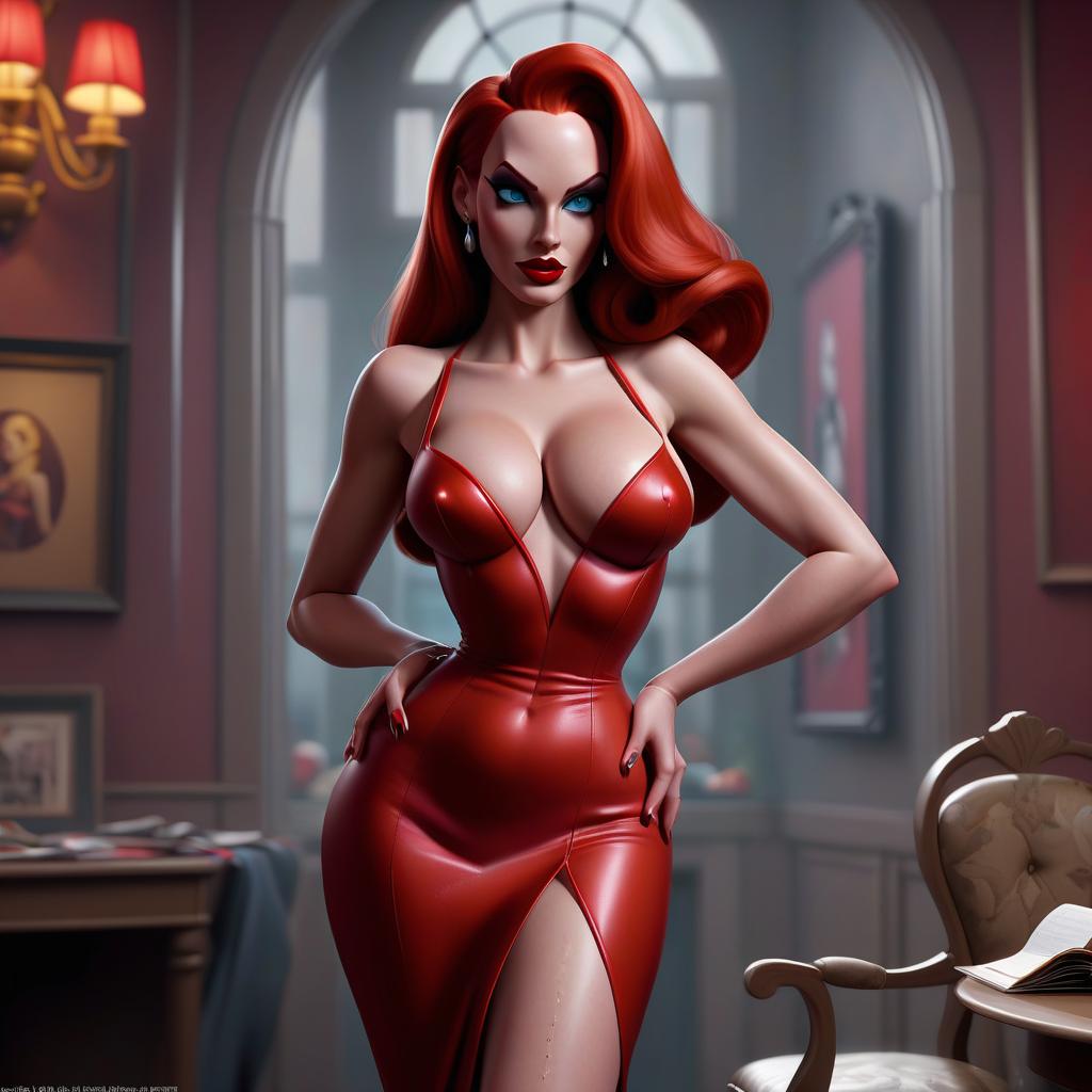  hyperrealistic art the full length, jessica rabbit, overall plan. . extremely high resolution details, photographic, realism pushed to extreme, fine texture, incredibly lifelike, hkmagic