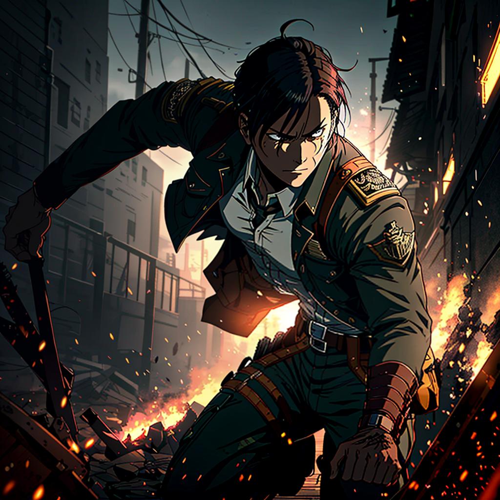  a member of the scout regiment with a determined expression, inspired by hajime isayama's art style, featuring dark, gritty tones, and intricate details on the 3d maneuver gear. incorporate the iconic survey corps emblem on the character's uniform and a dynamic pose showcasing their combat skills. hyperrealistic, full body, detailed clothing, highly detailed, cinematic lighting, stunningly beautiful, intricate, sharp focus, f/1. 8, 85mm, (centered image composition), (professionally color graded), ((bright soft diffused light)), volumetric fog, trending on instagram, trending on tumblr, HDR 4K, 8K