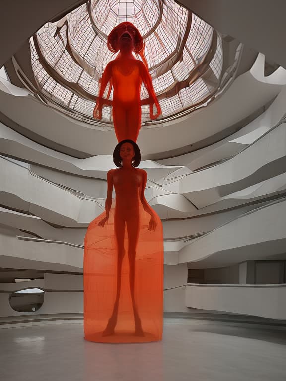 dvarchmodern the alien gigera (queen) with a female body in an abandoned spaceship does yoga, sits in the lotus position with huge translucent eyes, red hair, with a locator on her head, fantastically, realistically, painterly, mystical., geometric , structural , aesthetic , by julius shulman, andreas gursky, iwan baan, berenice abbott, hiroshi sugimoto