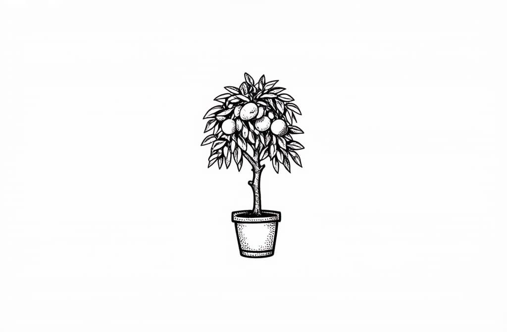  contour, very simple image in one unbroken black ink line, single line of lemon tree in pot with lemons, engraving illustration, icon isolated on white background ar 3:2 using a single continuous black line ink brushon white background, drawing should be created without lifting the pen, recognizable features of lemon tree in pot with lemons, engraving illustration, icon isolated on white background ar 3:2 in one unbroken line