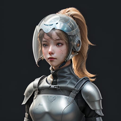  girl, humanity, wearing biological armor, shell, fully enclosed helmet, (solo: 1.5), dynamic, best quality, masterpiece, c4d, ponytail.