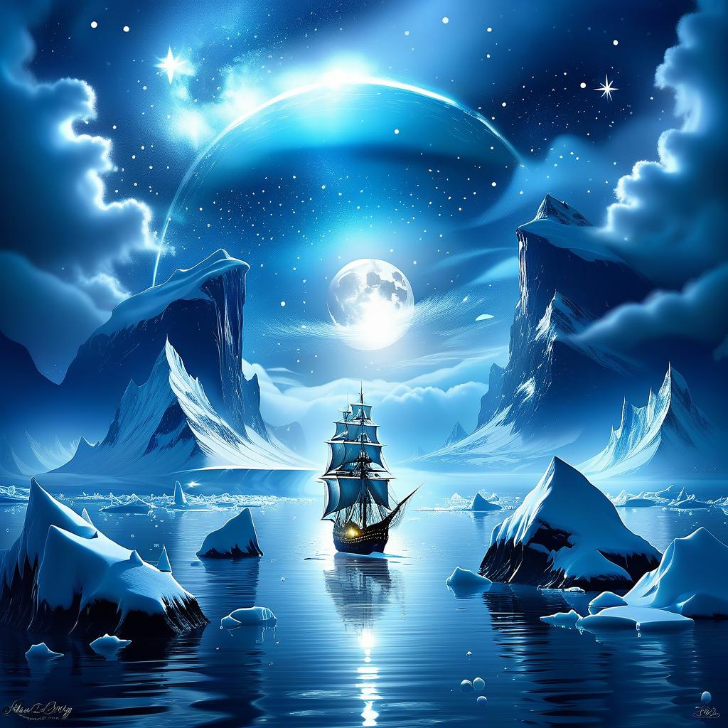  dreamscape we're sailing on an ice floe, like a brigantine on the grey, rugged the seas and all through the night star bears shining their light ♪ to ships far away ♪ . surreal, ethereal, dreamy, mysterious, fantasy, highly detailed