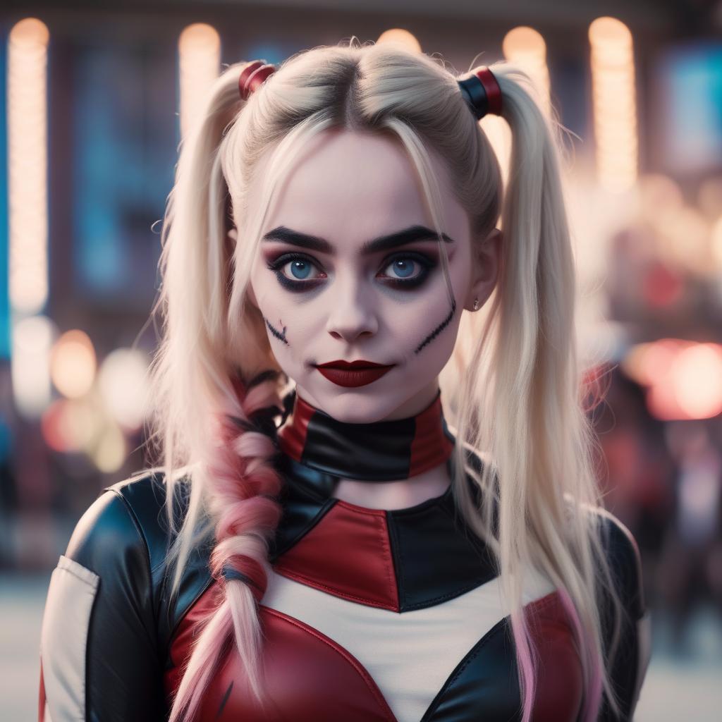  cinematic photo sabrina carpenter as harley quinn . 35mm photograph, film, bokeh, professional, 4k, highly detailed