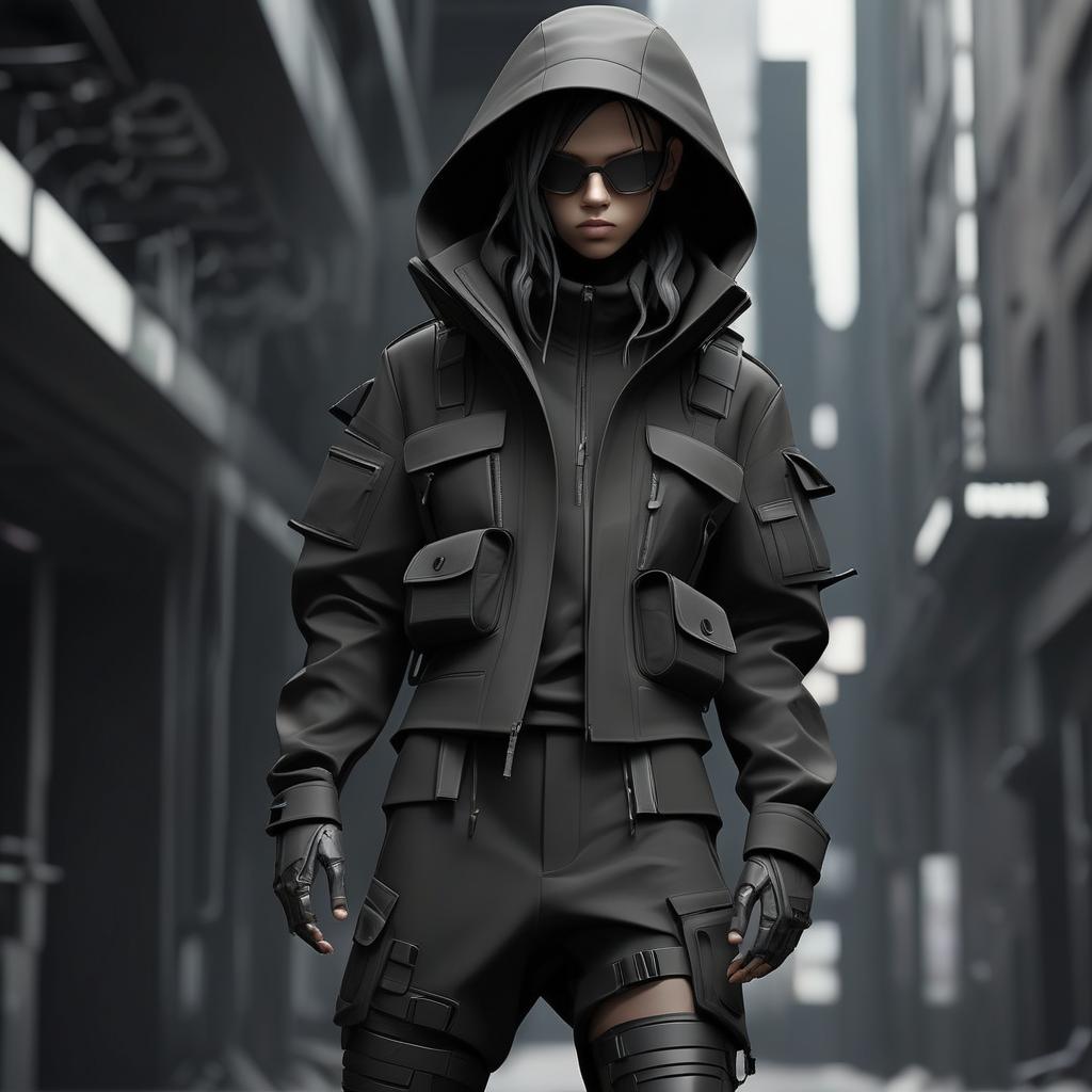  techwear fashion three rooted . futuristic, cyberpunk, urban, tactical, sleek, dark, highly detailed