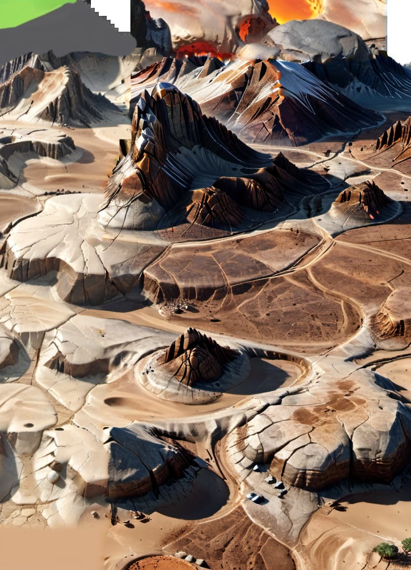  professional 3d model terrestrial biome, drought, cracked earth, mountain with platforms, mountains, sand . octane render, highly detailed, volumetric, dramatic lighting, civitai, hkmagic