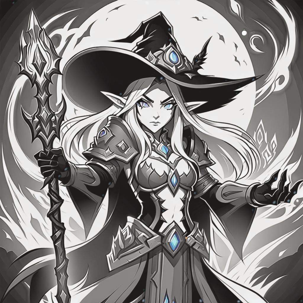  line art drawing under mage world of warcraft, same nightmare. anime style . professional, sleek, modern, minimalist, graphic, line art, vector graphics