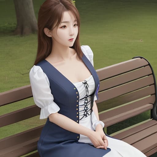  a lady sitting on bench and remove her chest button