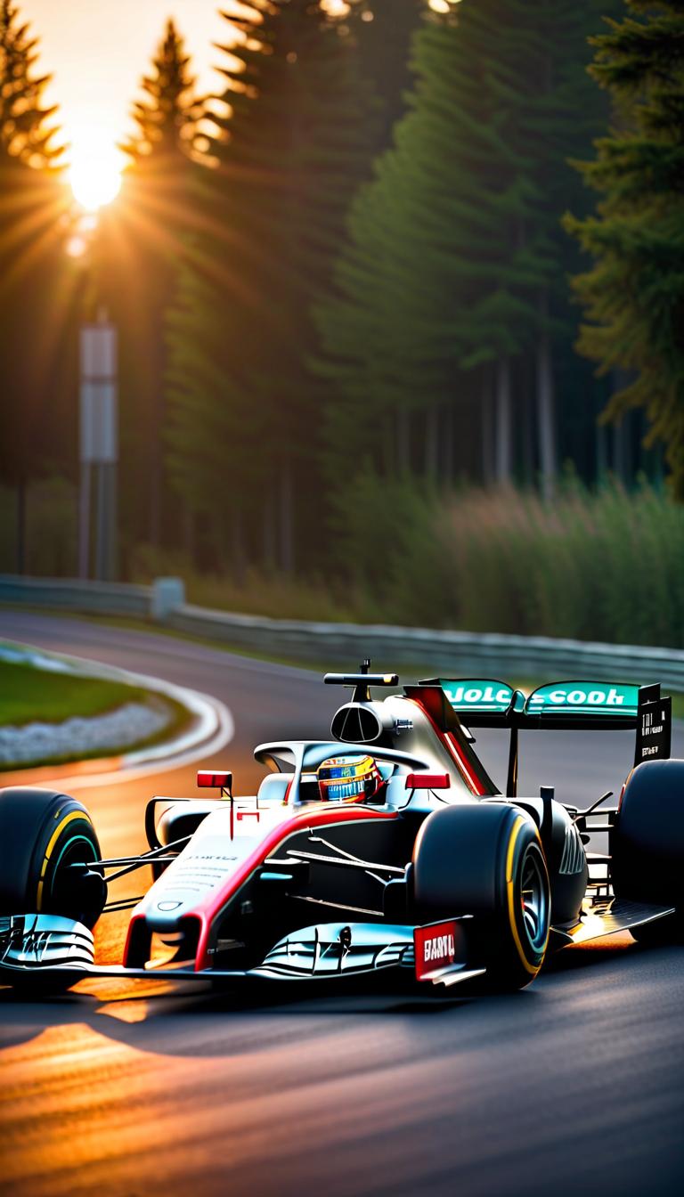  professional 3d model of f1 car in the sunset on spa . rendered with octane, the model is highly detailed,dramatic lighting. hyperrealistic, full body, detailed clothing, highly detailed, cinematic lighting, stunningly beautiful, intricate, sharp focus, f/1. 8, 85mm, (centered image composition), (professionally color graded), ((bright soft diffused light)), volumetric fog, trending on instagram, trending on tumblr, HDR 4K, 8K