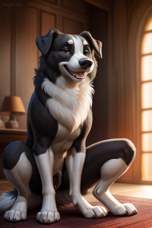  border collie with canine pussy by zaush, open eyes, masterpiece, 4k, fine details,