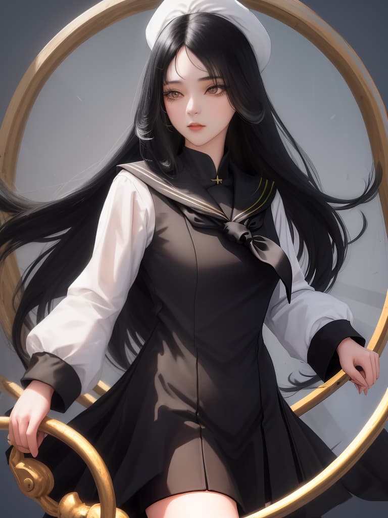  {((beautiful girl))((long black hair))(wearing black sailor suit)):1.4,looking straight ahead (upper body only)},super detail,high resolution,absurd,adopted,