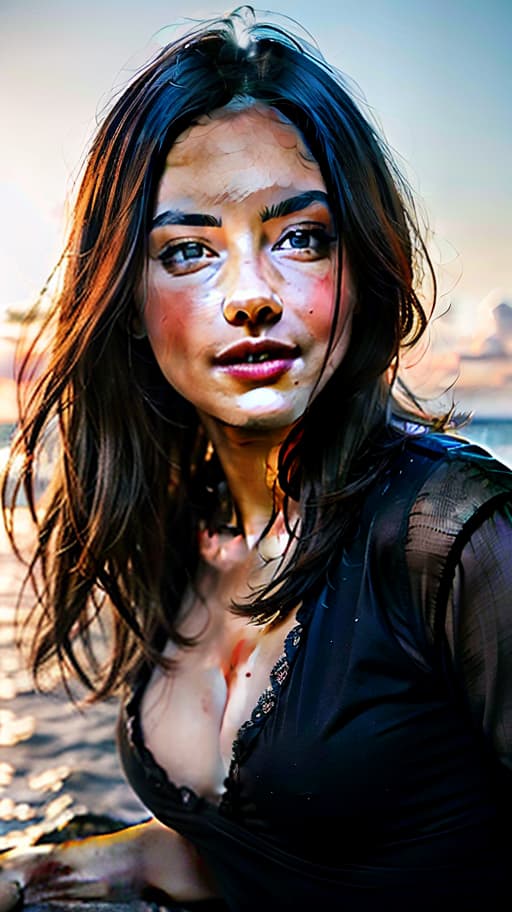  (intricate details: 0.9), (hdr, hyperdetailed:1.2), 8k, uhd, hdr, blonde girl, on the beach, against the sea background, sunset, russian appearance, beautiful shapes, photorealistic, hyperrealistic, hyperdetailed, analog style, demure, detailed skin, pores, smirk, smiling eyes, matte skin, soft lighting, subsurface scattering, realistic, heavy shadow, masterpiece, best quality, ultra realistic, 8k, golden ratio, intricate, high detail, film photography, soft focus