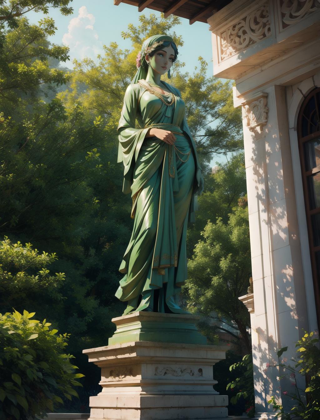  statue of woman in beautiful botanical garden