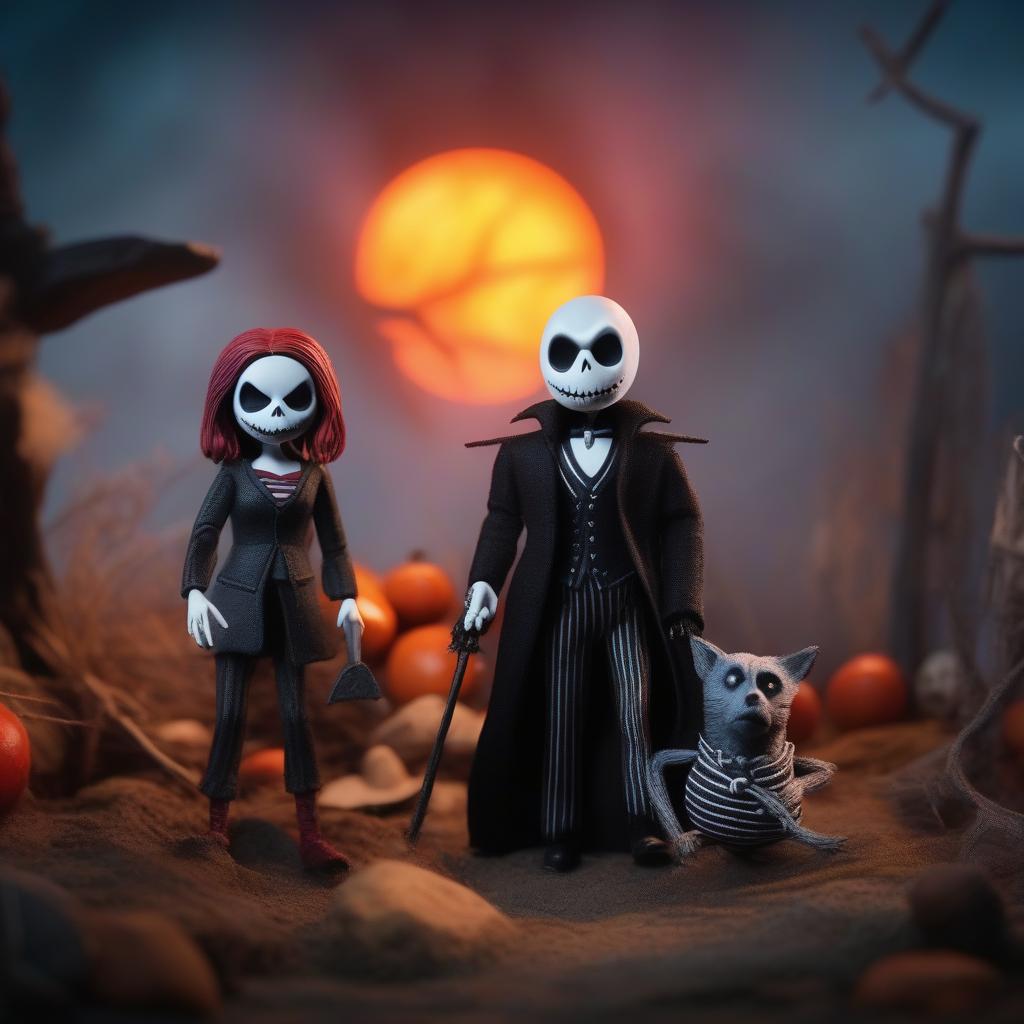  Jack Skellington and Sally Finklestein expecting a baby, baby dresses like a child form of Jason Voorhees, style of Tim Burton, stop motion animation, depth of field, cinematic composition, ((masterpiece)), best quality, very detailed, high resolution, sharp, sharp image, extremely detailed, 4k, 8k