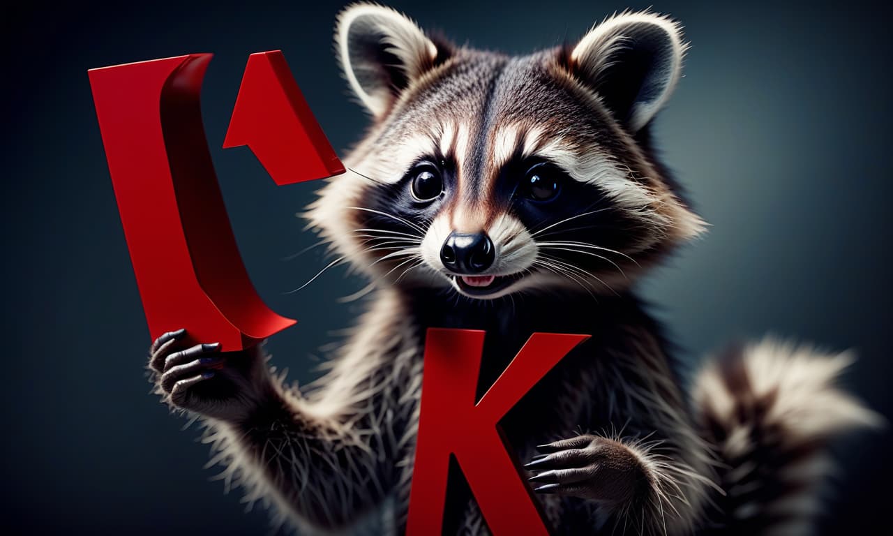  cinematic film still a cute raccoon in his hands holds a red letter k around dark . shallow depth of field, vignette, highly detailed, high budget, bokeh, cinemascope, moody, epic, gorgeous, film grain, grainy