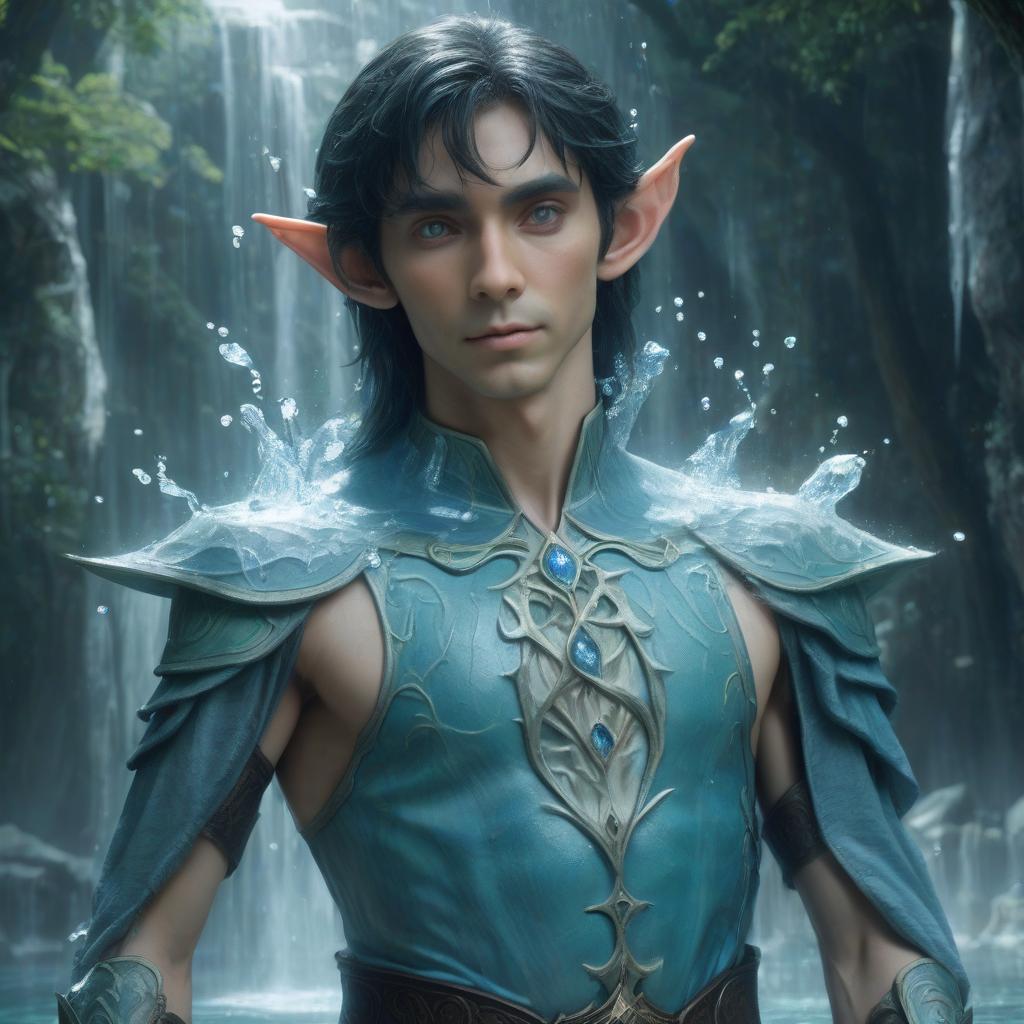  letters of water on the shoulders and chest of an elf, hkmagic