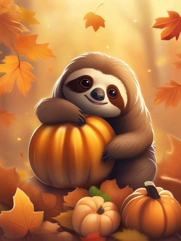  a masterpiece,(((thank you! 4000": text2.0))),one cute sloth,pumpkin🎃,autumn leaves🍁,halloween,high quality,super analysis,16k