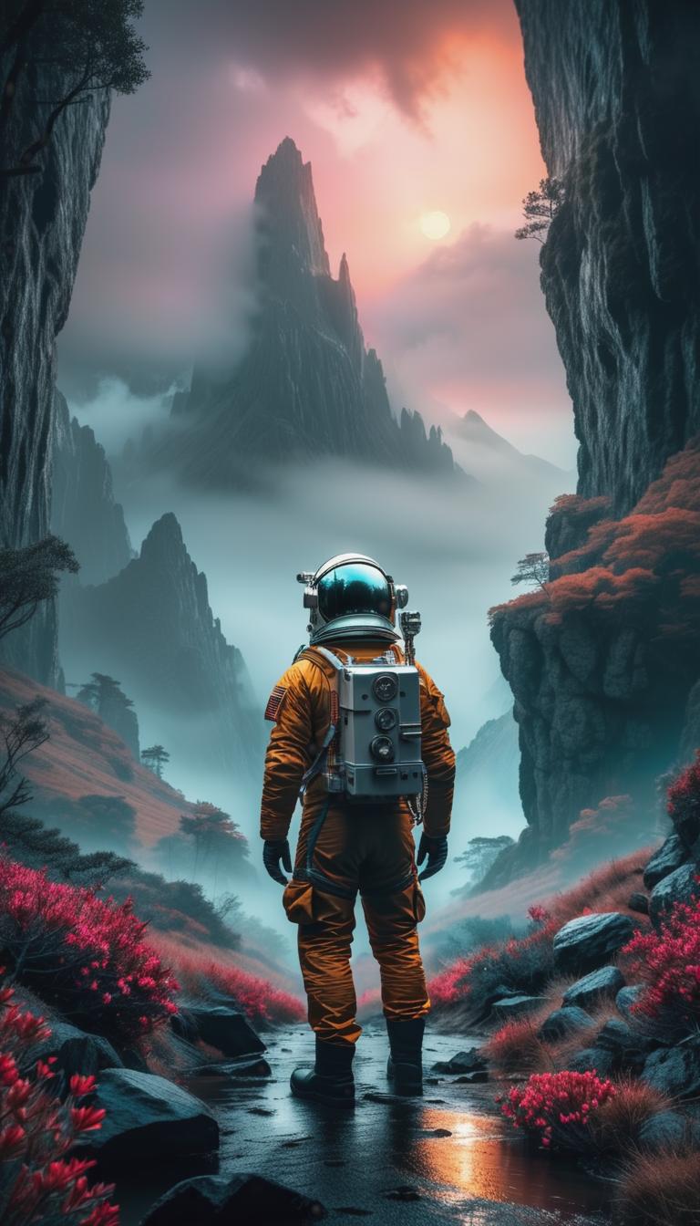  gothic style depiction of an astronaut exploring a pixelated alien terrain. low res, blocky, pixel art style, 8 bit graphics. . dark, mysterious, haunting, dramatic, ornate, detailed, hyperrealistic, full body, detailed clothing, highly detailed, cinematic lighting, stunningly beautiful, intricate, sharp focus, f/1. 8, 85mm, (centered image composition), (professionally color graded), ((bright soft diffused light)), volumetric fog, trending on instagram, trending on tumblr, HDR 4K, 8K