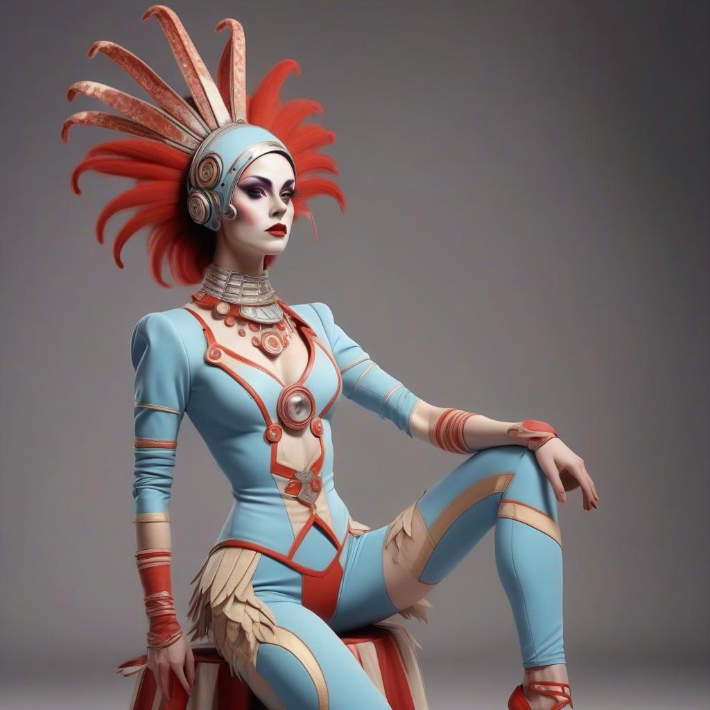  the costume of the future female circus in full growth. headdress. shoes