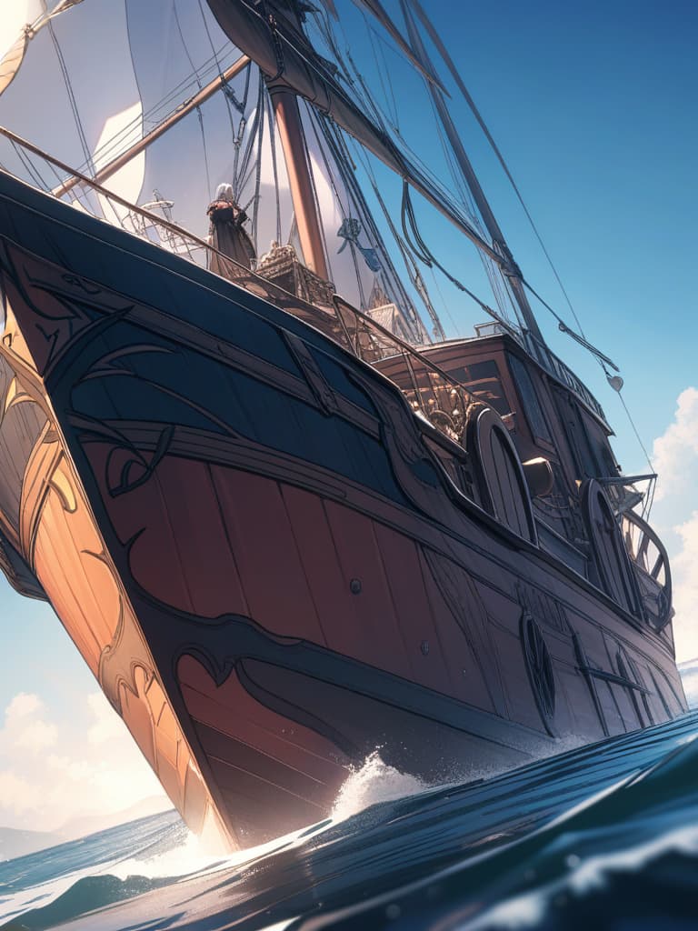  pirate ship, captain, silver hair, ponytail, sea, masterpiece, best quality,8k,ultra detailed,high resolution,an extremely delicate and beautiful,hyper detail