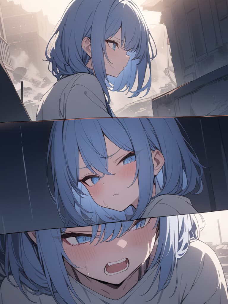  light blue hair, light blue eye, bob hair, darkness, hatred, angry crying, night, the end of the world, shouting, masterpiece, best quality,8k,ultra detailed,high resolution,an extremely delicate and beautiful,hyper detail