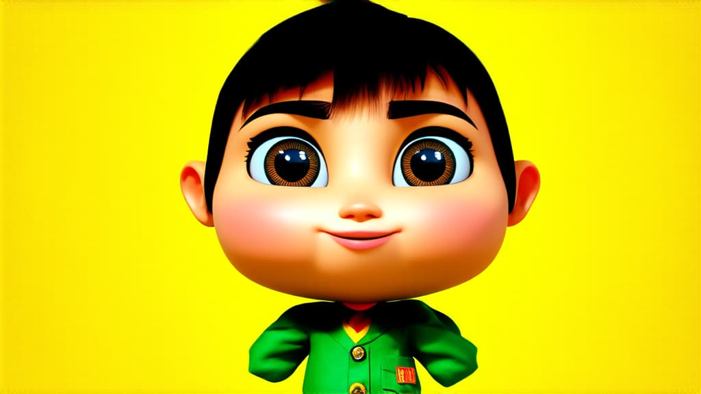  big head, big eyes, caricature, a caricature, rendering, (figurativism:0.8), clock with eyes on yellow uniform background ar 16:9, epic realistic, pixar style, disney, (cycles render:1.3), caustics, (glossy:0.58), (artstation:0.2), cute