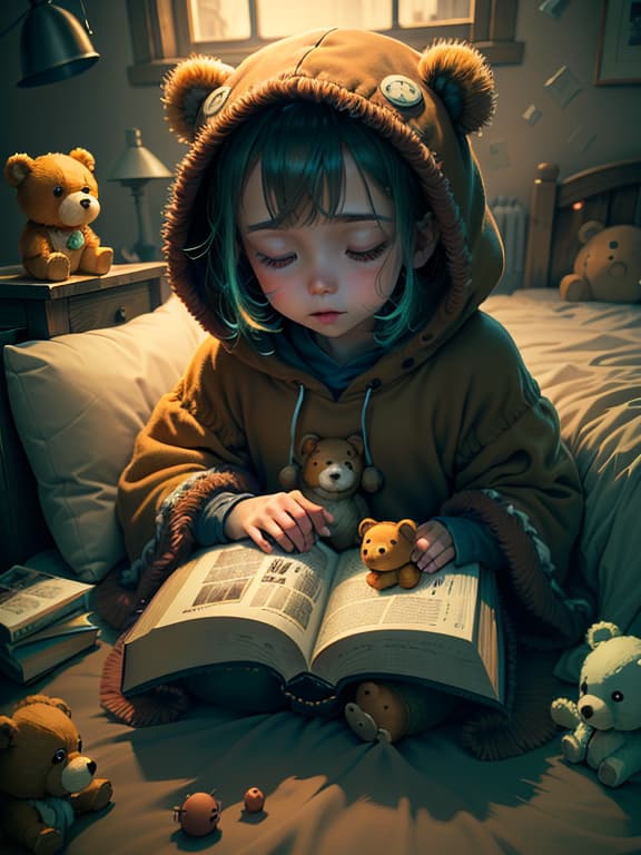 master piece, best quality, ultra detailed, highres, 4k.8k, A old , Playing with toys, specifically a teddy bear, Joyful and curious, BREAK Exploring the innocence of hood, Her bedroom, Teddy bear, colorful toy blocks, storybooks, and a cozy blanket, BREAK Cozy and inviting with warm lighting, Soft lighting and a dreamy ambiance, cart00d