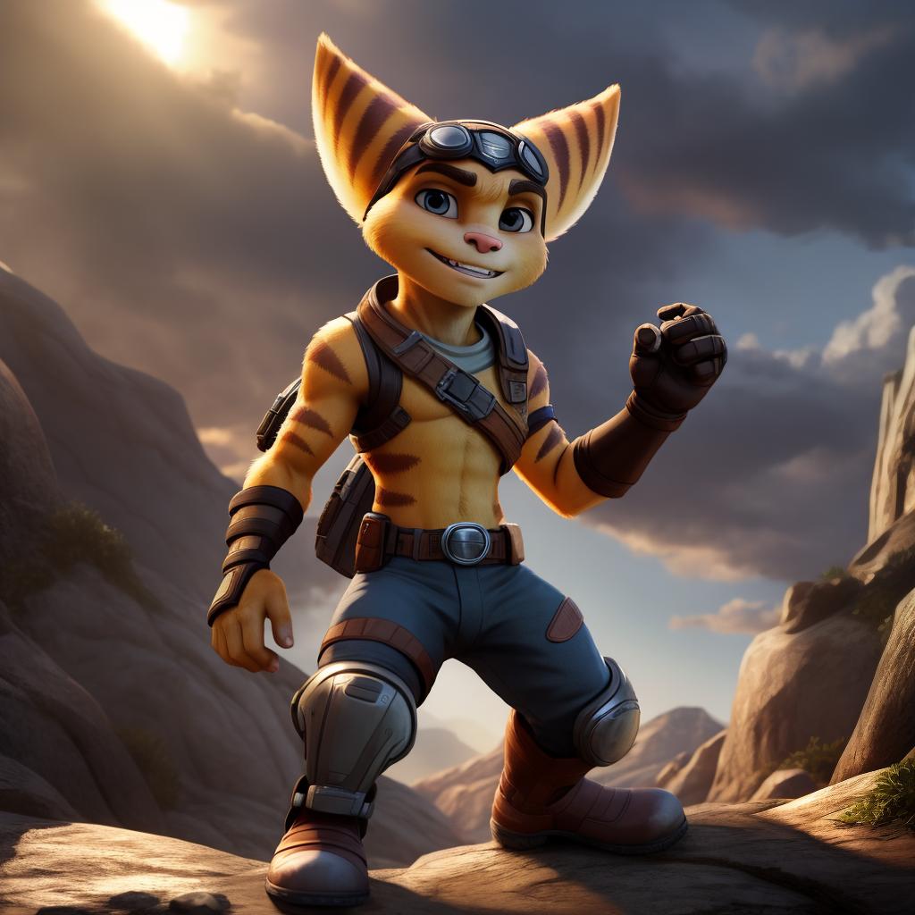  Ratchet and clank (dying light) full body, open eyes, masterpiece, 4k, fine details,